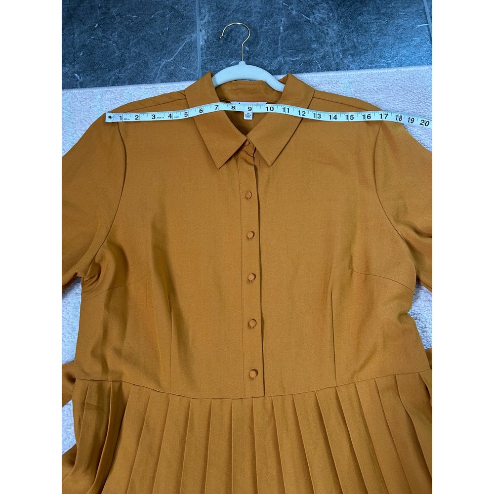Nanette Lepore Pleated Midi Shirt Dress Size 16 3/4 Roll Tab Sleeves Fall Office - Picture 5 of 11